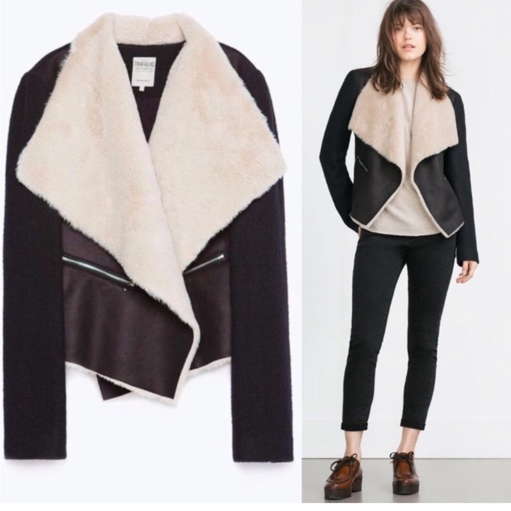 ZARA Moto Wool Fleece XS Faux Shearling Jacket